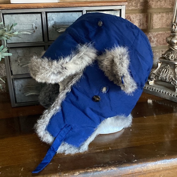 MAD BOMBER RABBIT FUR NAVY HAT SNOWBOARDING SKI XL EXCELLENT